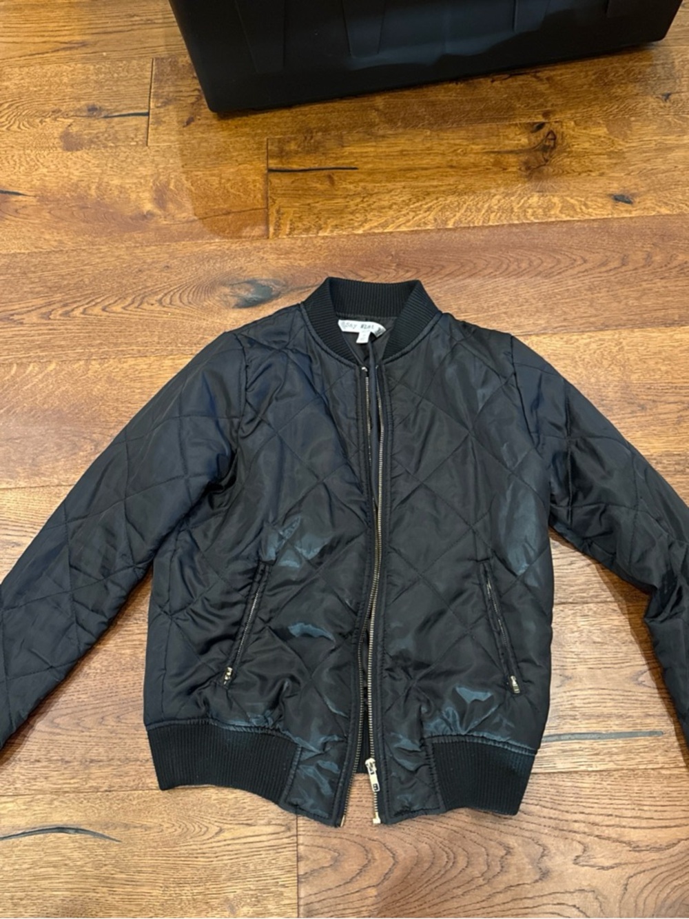 Say What? Black Quilted Jacket with‎ Ribbed Trim